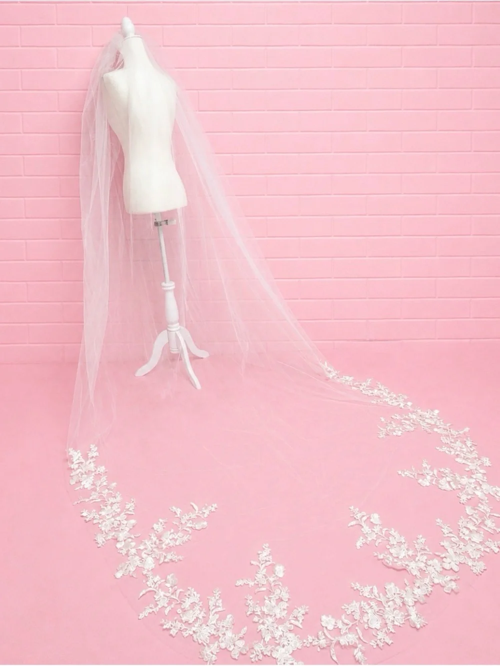 Cathedral Length Wedding Veil with Lace Appliqués